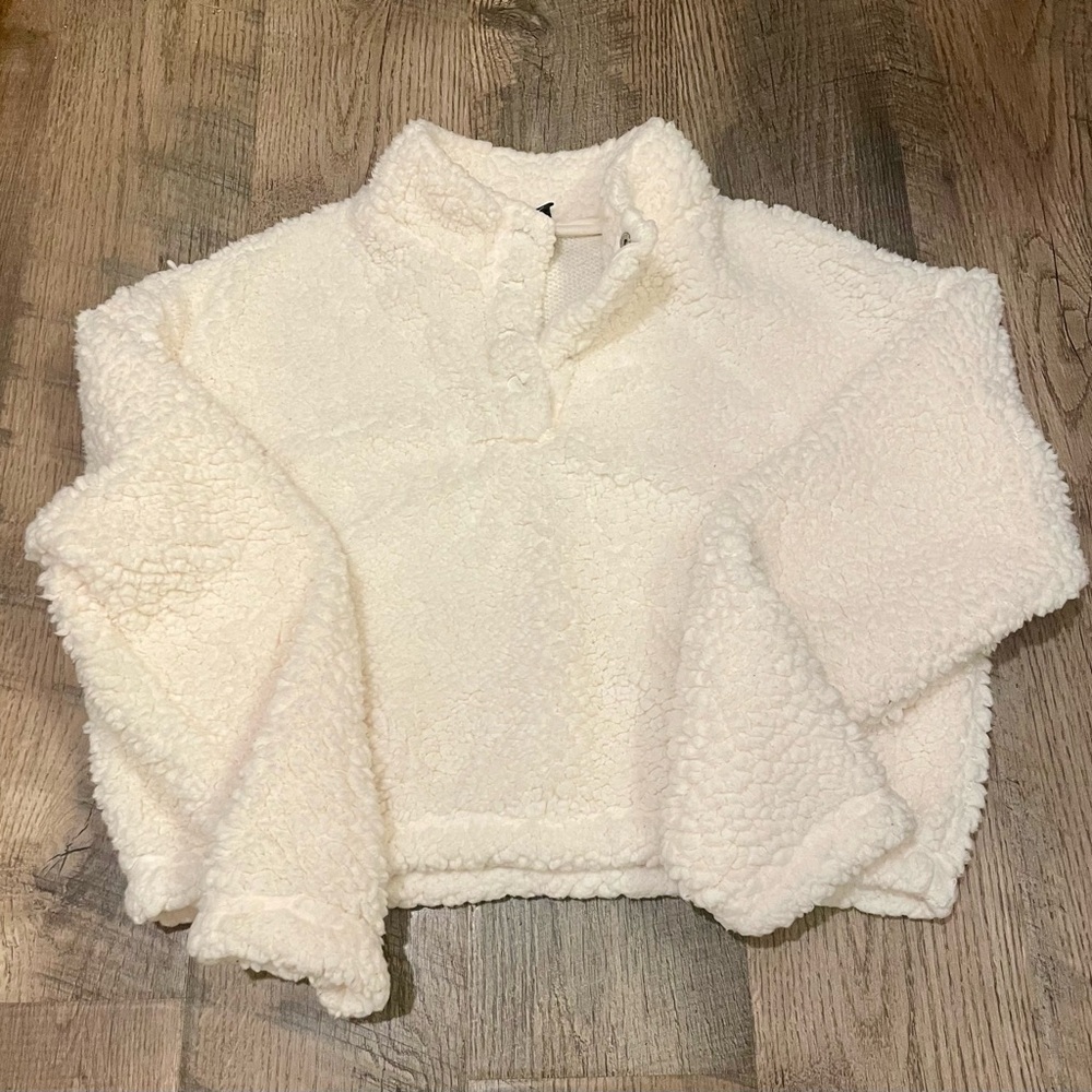 PacSun Women's Cream Fuzzy Teddy Jacket - Small
